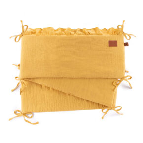 Ochraniacz do łóżeczka muślinowy z falbaną 180x25 cm żółty