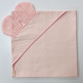 Ręcznik kąpielowy z kapturkiem 78cm x 78cm baby pink wafelek